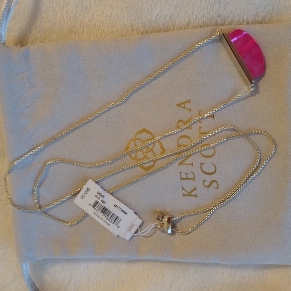 NWT Kendra Scott Dean Magenta Mother of Pearl Gold Adjustable Necklace - Picture 7 of 14